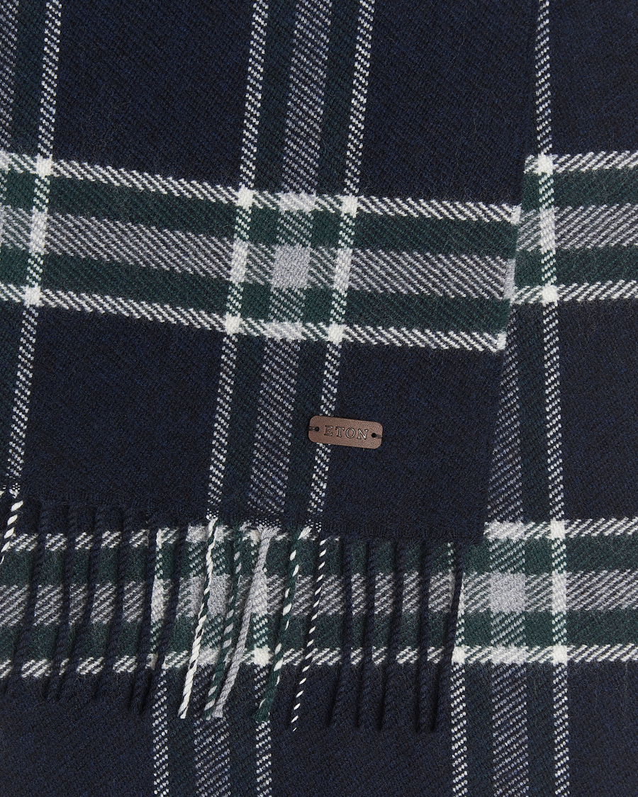 Herr | Halsdukar | Eton | Merino Wool Checked Scarf Navy