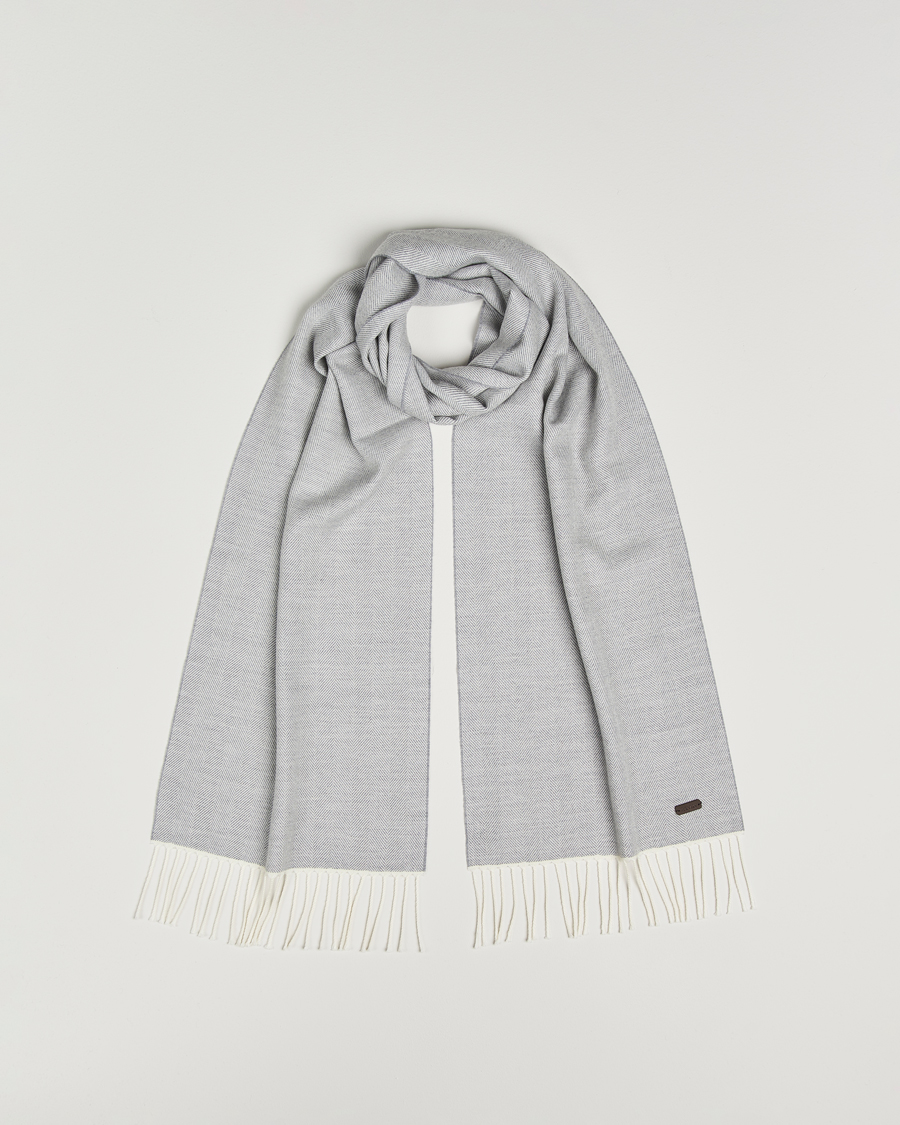 Herr | Halsdukar | Eton | Merino Wool Herringbone Scarf Light Grey