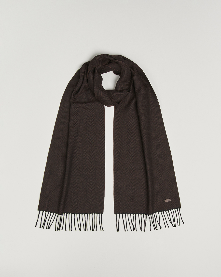 Herr | Halsdukar | Eton | Merino Wool Herringbone Scarf Dark Brown