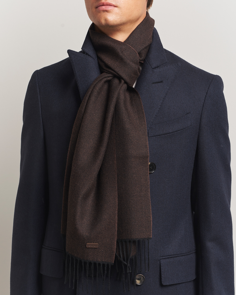 Herr | Halsdukar | Eton | Merino Wool Herringbone Scarf Dark Brown