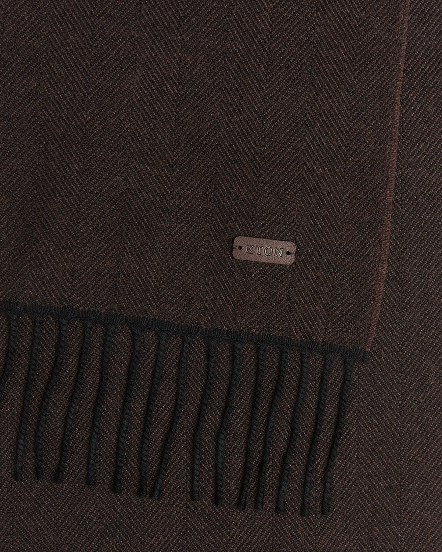 Herr | Halsdukar | Eton | Merino Wool Herringbone Scarf Dark Brown