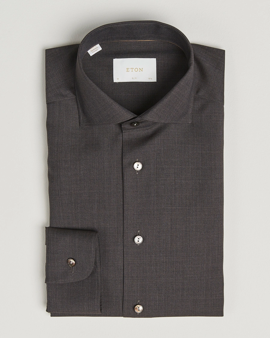 Herr | Skjortor | Eton | Slim Fit Merino Shirt Dark Brown