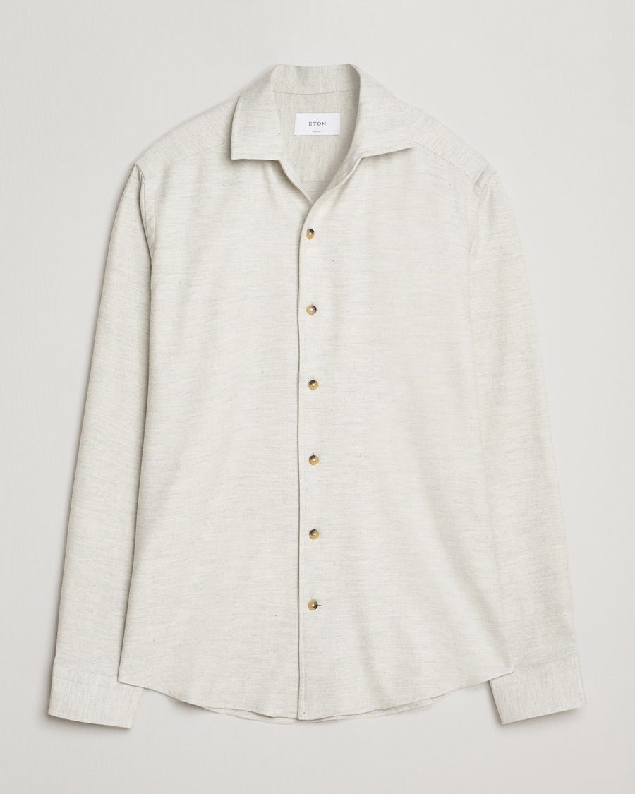 Herr | Skjortor | Eton | Casual Fit One Piece Collar Flannel Shirt Light Grey