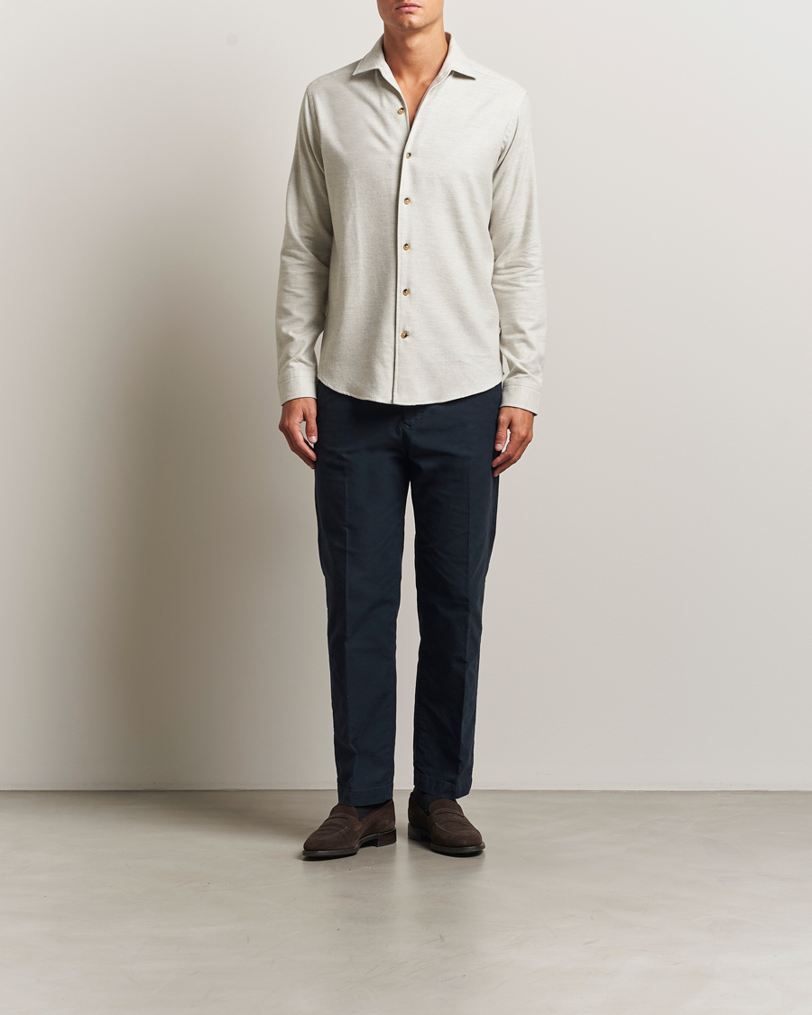 Herr | Skjortor | Eton | Casual Fit One Piece Collar Flannel Shirt Light Grey