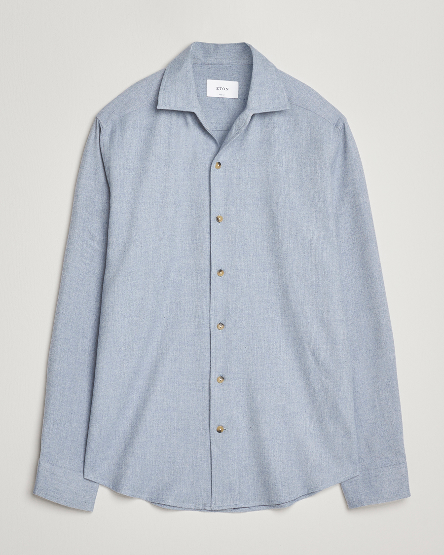 Herr | Skjortor | Eton | Casual Fit One Piece Collar Flannel Shirt Light Blue