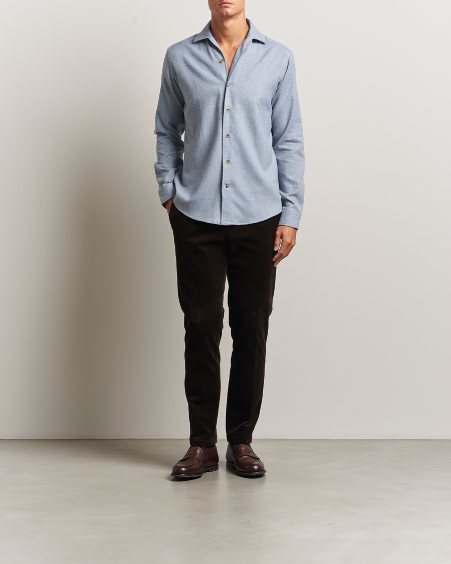 Herr | Skjortor | Eton | Casual Fit One Piece Collar Flannel Shirt Light Blue
