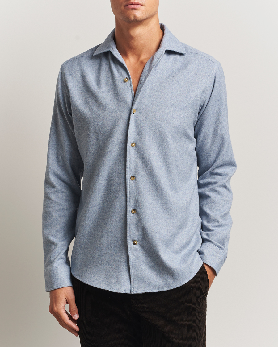 Herr | Skjortor | Eton | Casual Fit One Piece Collar Flannel Shirt Light Blue