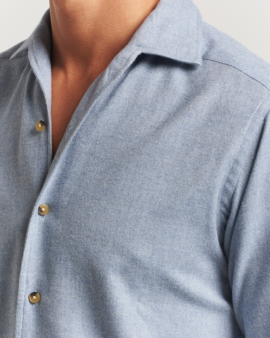 Herr | Skjortor | Eton | Casual Fit One Piece Collar Flannel Shirt Light Blue