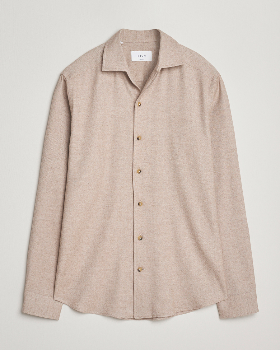 Herr | Skjortor | Eton | Casual Fit One Piece Collar Flannel Shirt Beige