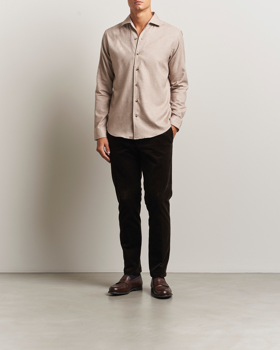 Herr | Skjortor | Eton | Casual Fit One Piece Collar Flannel Shirt Beige