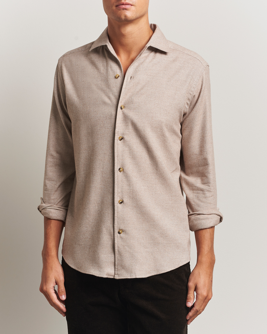 Herr | Skjortor | Eton | Casual Fit One Piece Collar Flannel Shirt Beige