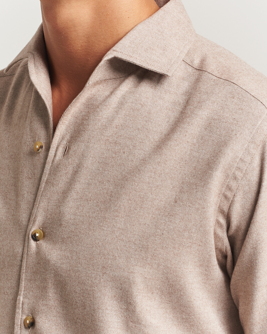 Herr | Skjortor | Eton | Casual Fit One Piece Collar Flannel Shirt Beige