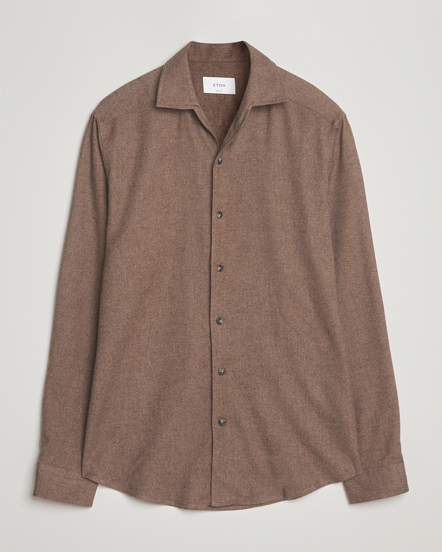 Herr | Skjortor | Eton | Casual Fit One Piece Collar Flannel Shirt Brown