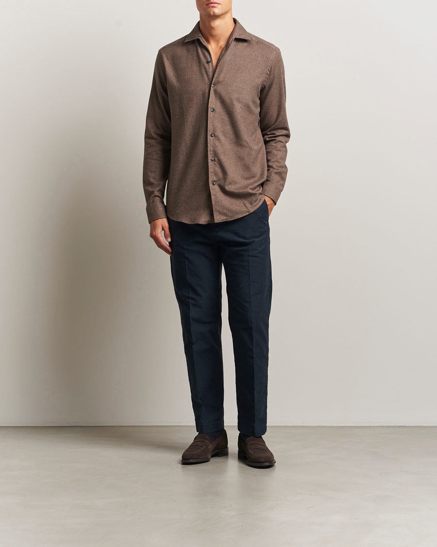 Herr | Skjortor | Eton | Casual Fit One Piece Collar Flannel Shirt Brown