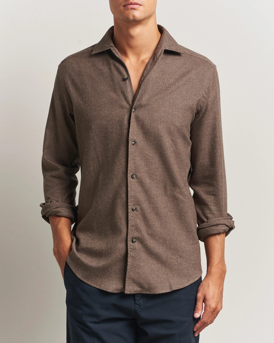 Herr | Skjortor | Eton | Casual Fit One Piece Collar Flannel Shirt Brown