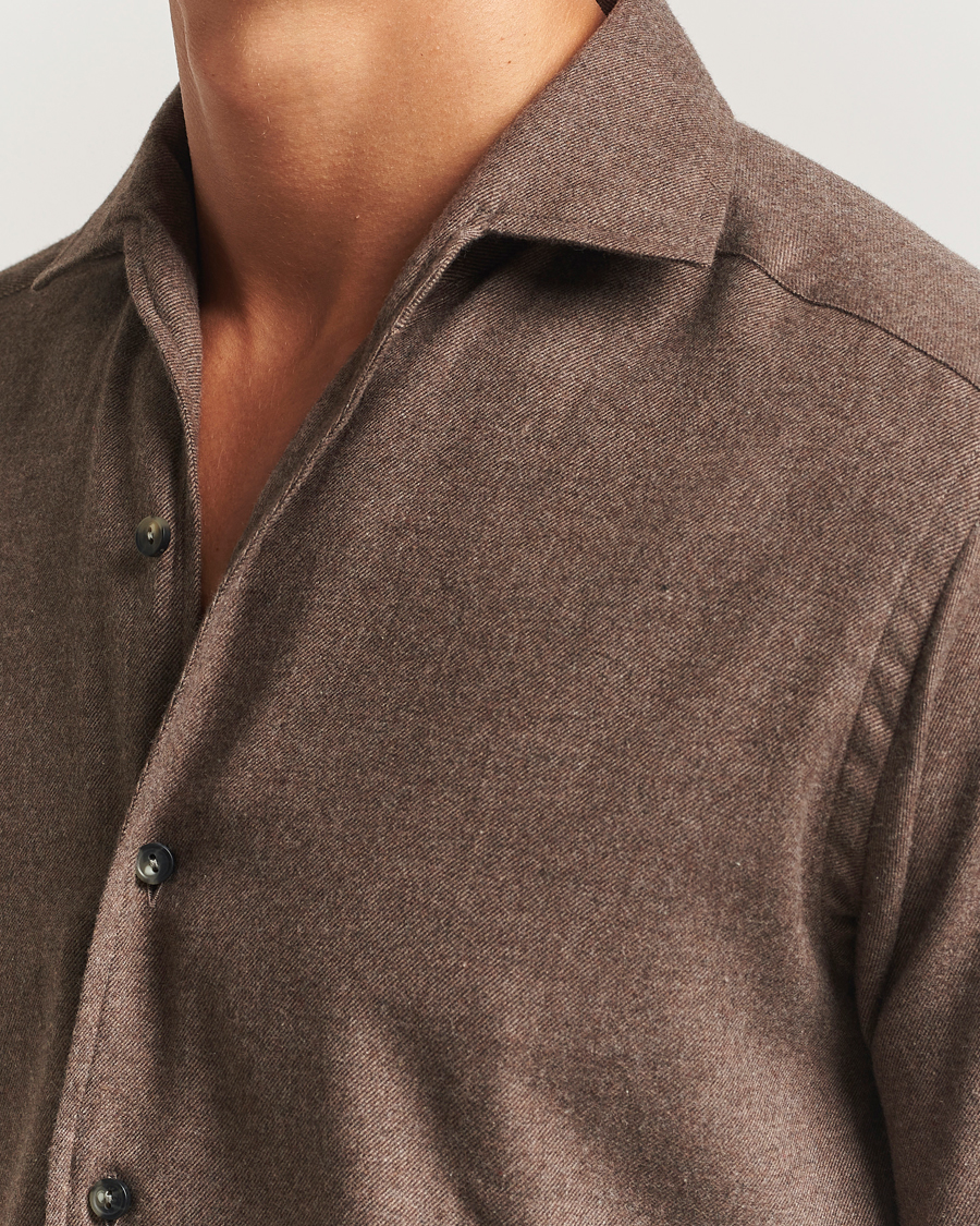 Herr | Skjortor | Eton | Casual Fit One Piece Collar Flannel Shirt Brown