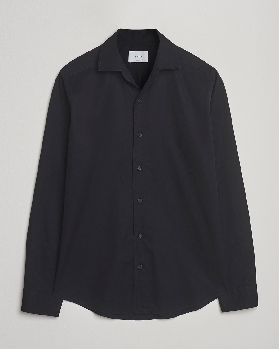 Herr | Skjortor | Eton | Casual Fit Garment Washed One Piece Collar Shirt Black