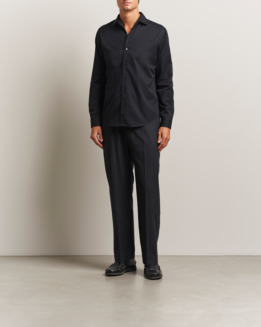 Herr | Skjortor | Eton | Casual Fit Garment Washed One Piece Collar Shirt Black