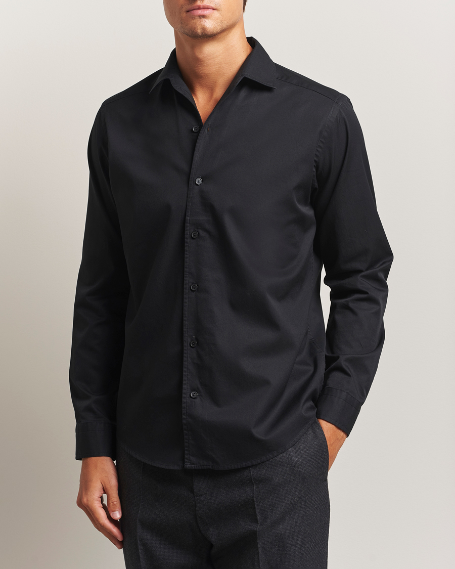 Herr | Skjortor | Eton | Casual Fit Garment Washed One Piece Collar Shirt Black
