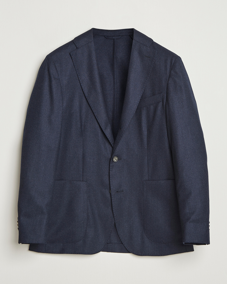 Herr | Kavajer | Eton | Wool Flannel Patch Pocket Blazer Navy