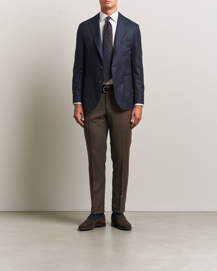 Herr | Kavajer | Eton | Wool Flannel Patch Pocket Blazer Navy