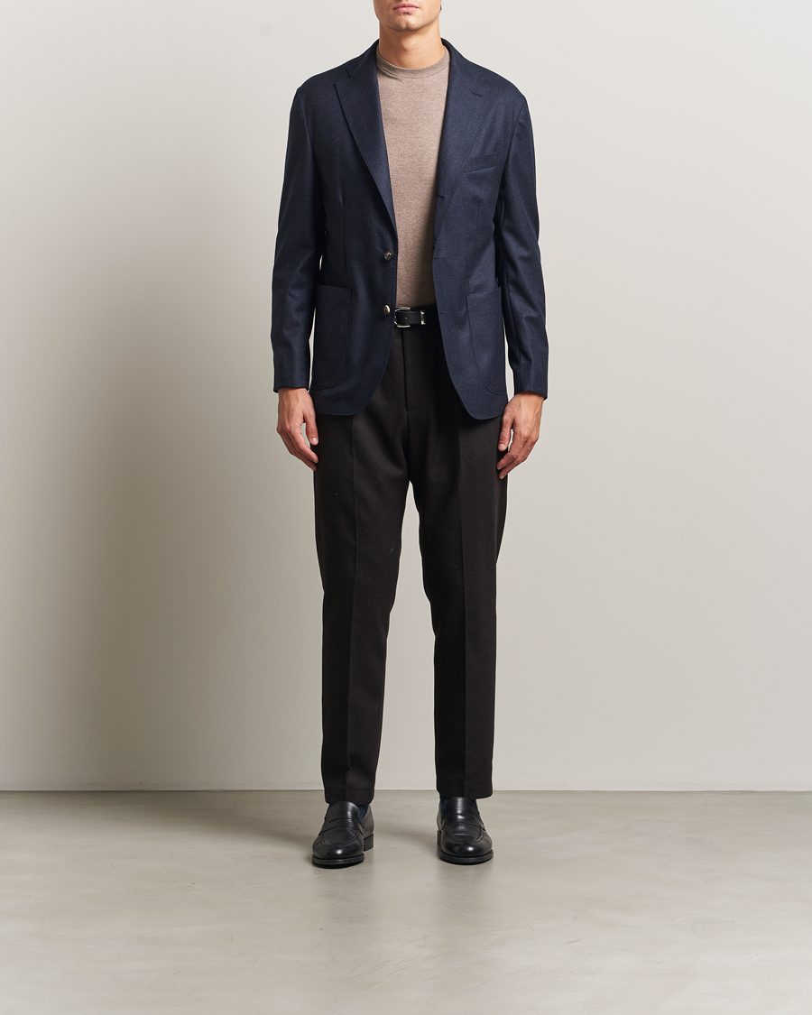 Herr | Kavajer | Eton | Wool Flannel Patch Pocket Blazer Navy