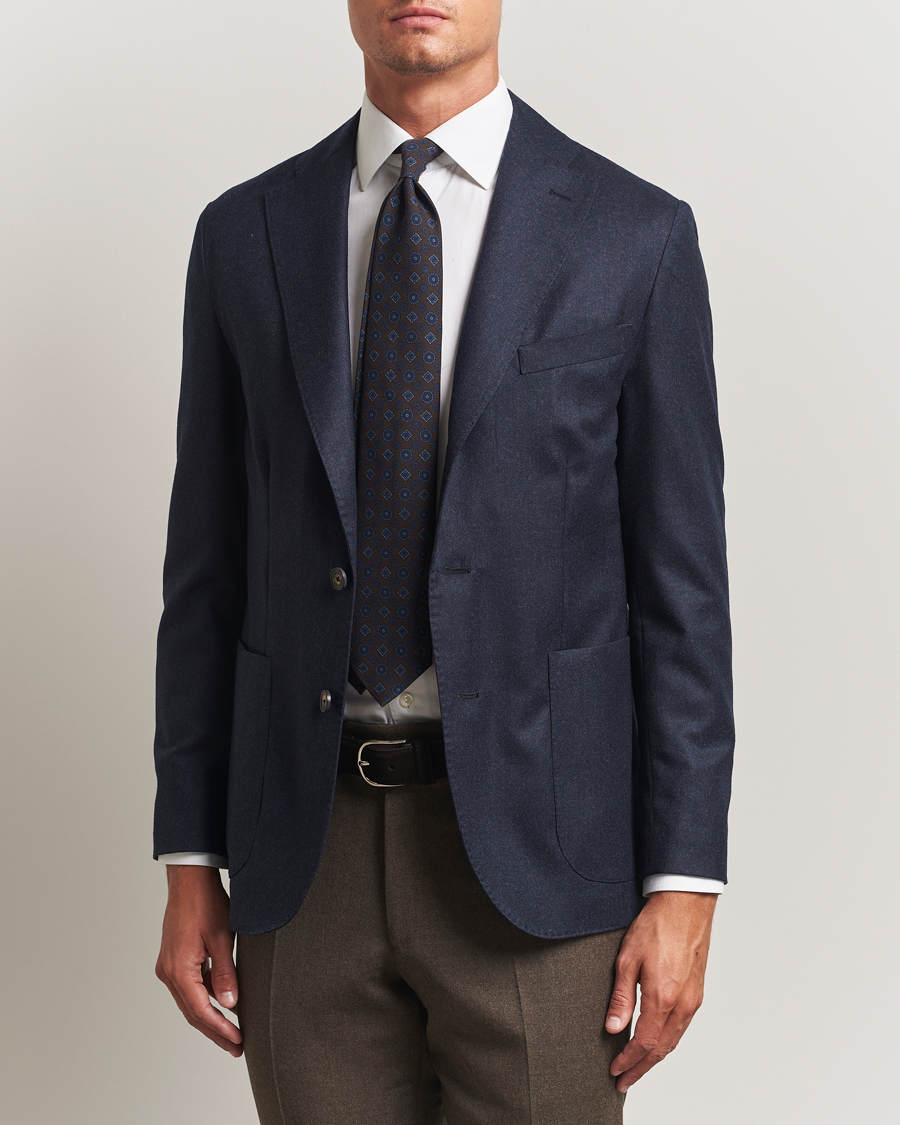 Herr | Kavajer | Eton | Wool Flannel Patch Pocket Blazer Navy