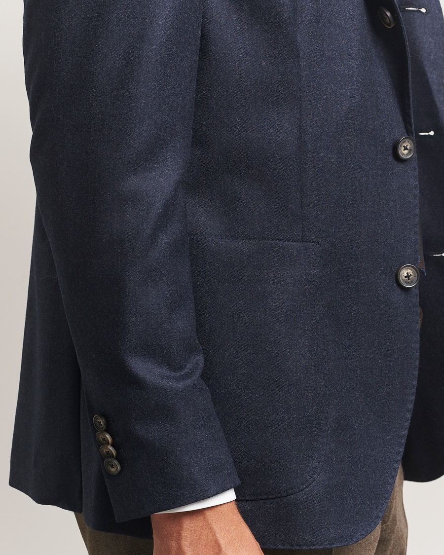 Herr | Kavajer | Eton | Wool Flannel Patch Pocket Blazer Navy