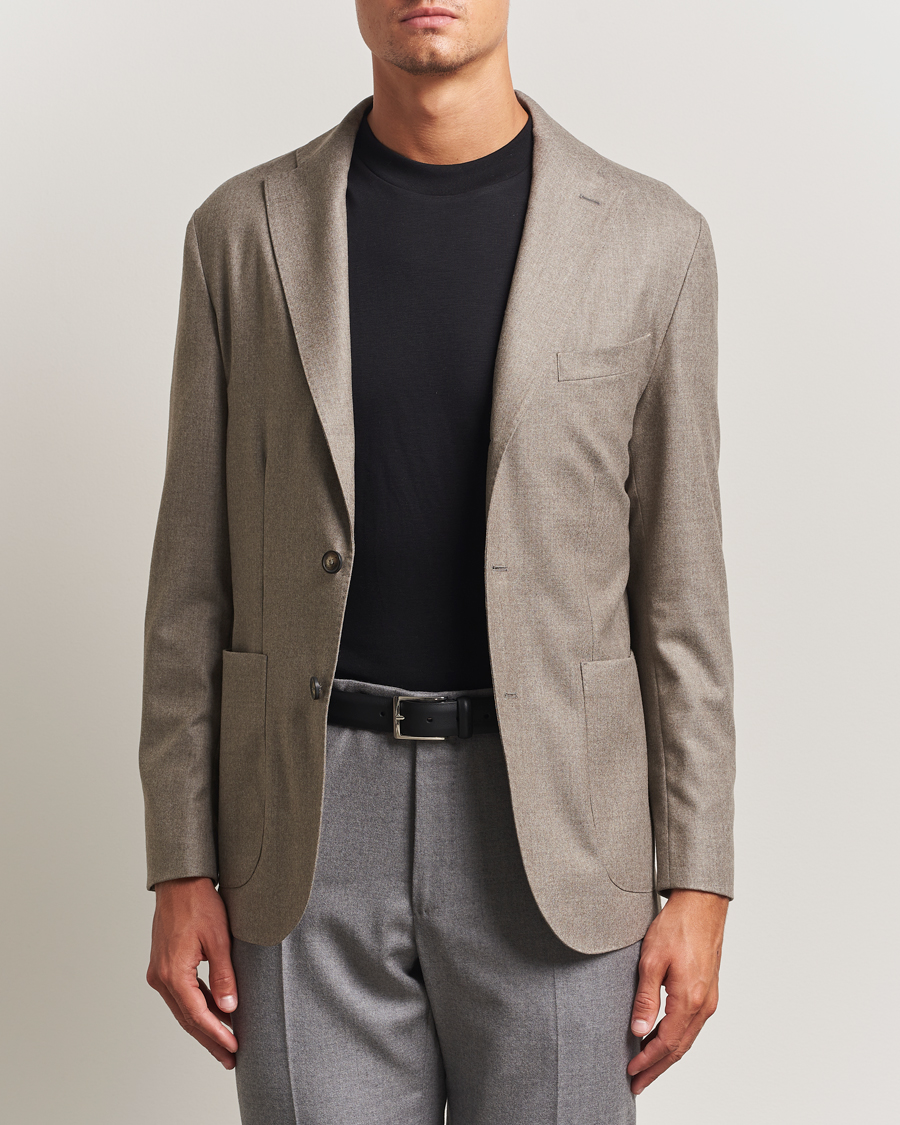 Herr | Kavajer | Eton | Wool Flannel Patch Pocket Blazer Beige