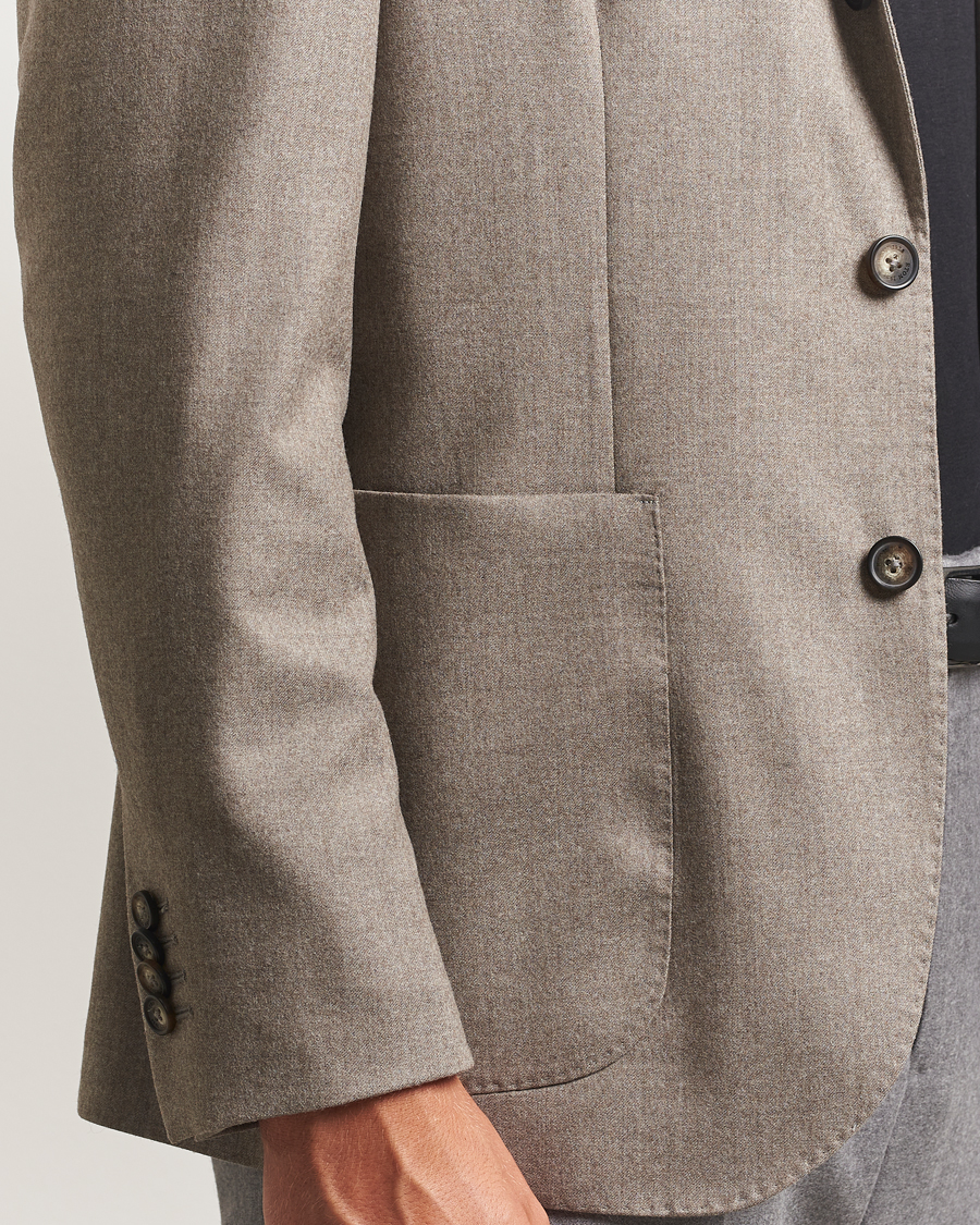 Herr | Kavajer | Eton | Wool Flannel Patch Pocket Blazer Beige