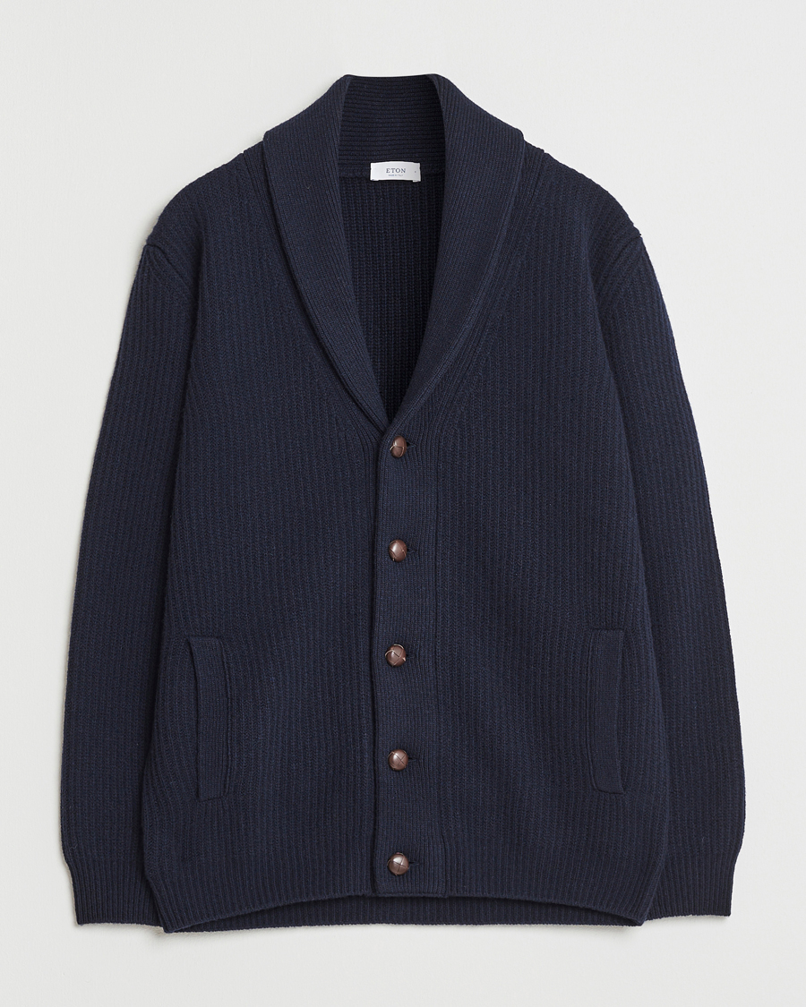 Herr | Tröjor | Eton | Wool Knitted Shawl Collar Cardigan Navy