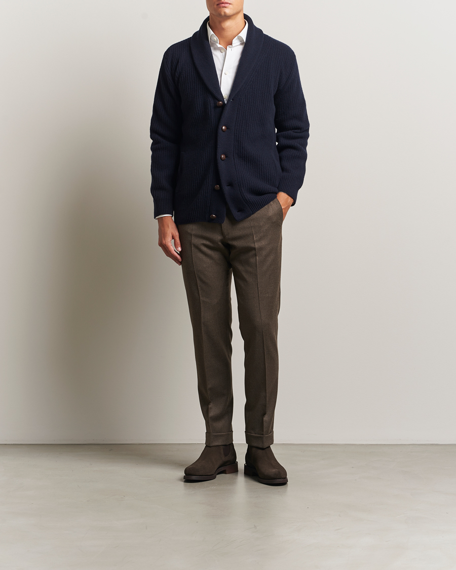 Herr | Tröjor | Eton | Wool Knitted Shawl Collar Cardigan Navy