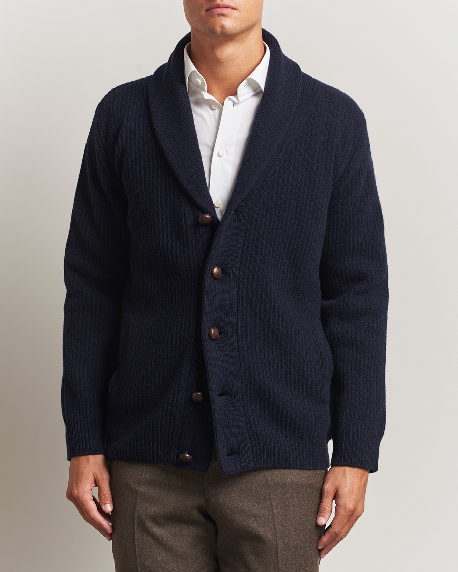 Herr | Tröjor | Eton | Wool Knitted Shawl Collar Cardigan Navy