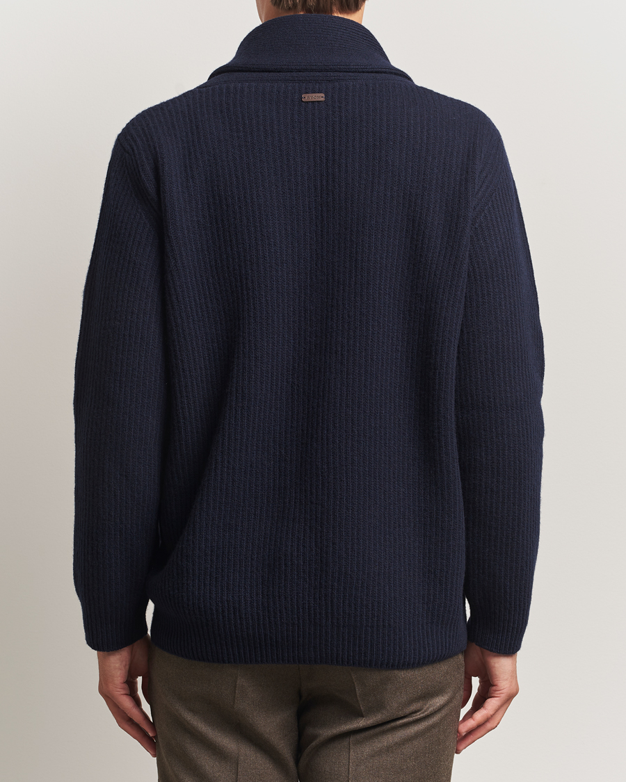 Herr | Tröjor | Eton | Wool Knitted Shawl Collar Cardigan Navy