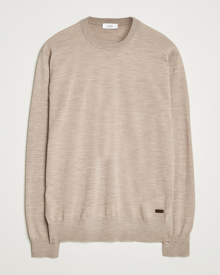 Herr | Tröjor | Eton | Merino Knitted Crew Neck Beige