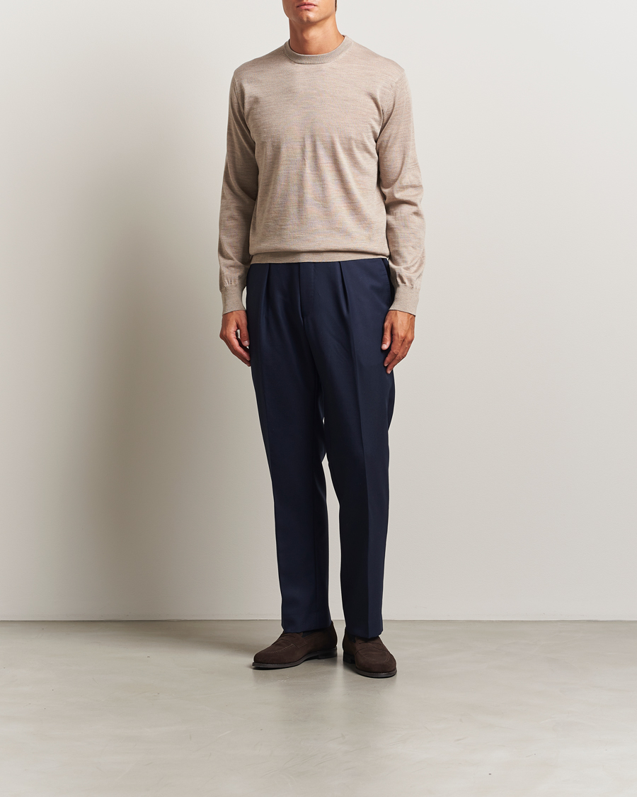 Herr | Tröjor | Eton | Merino Knitted Crew Neck Beige