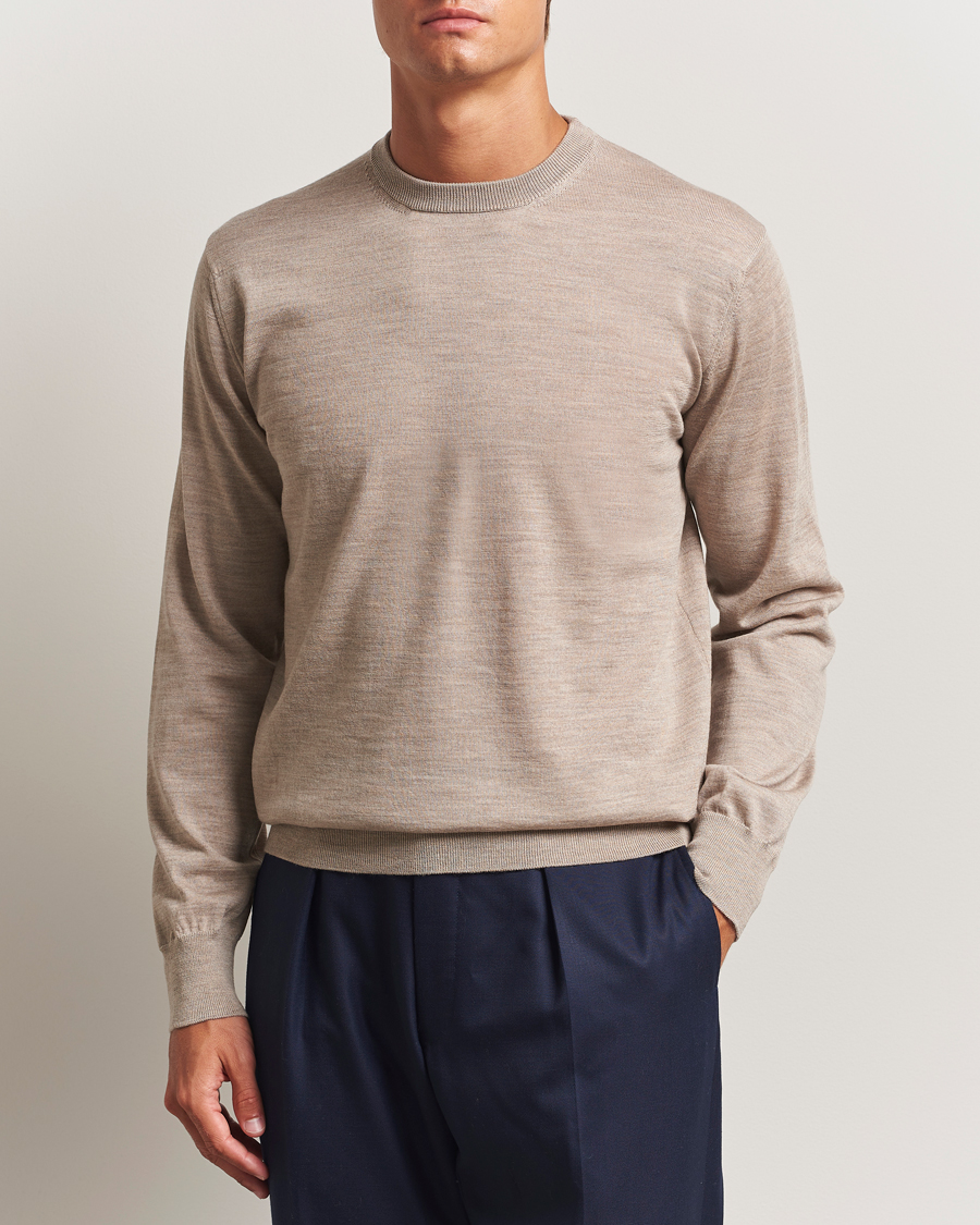 Herr | Tröjor | Eton | Merino Knitted Crew Neck Beige
