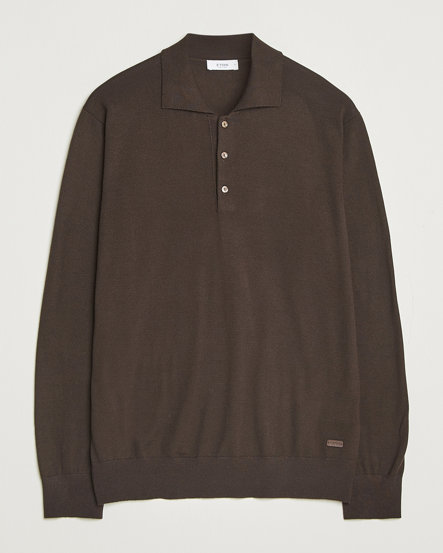 Herr | Tröjor | Eton | Merino Knitted Polo Dark Brown