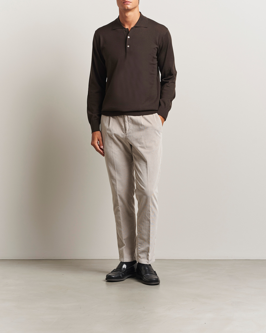 Herr | Tröjor | Eton | Merino Knitted Polo Dark Brown