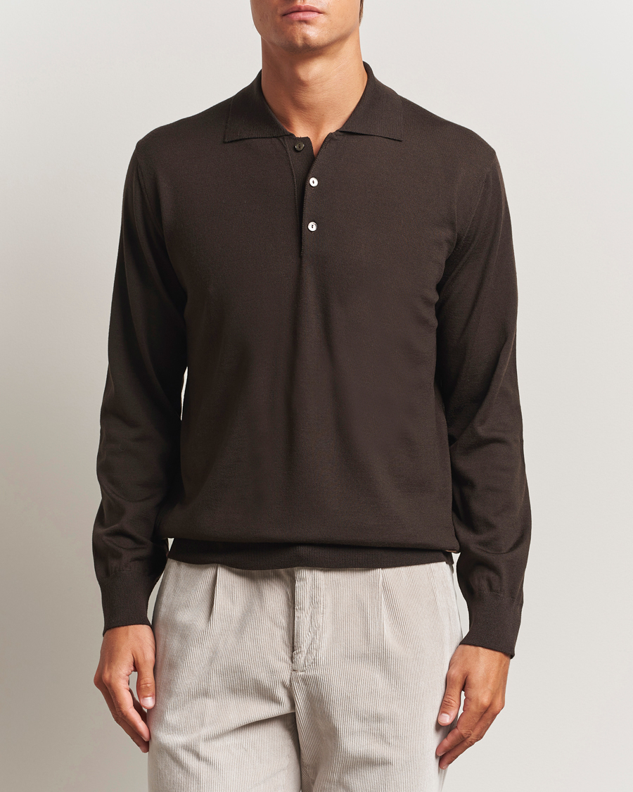 Herr | Tröjor | Eton | Merino Knitted Polo Dark Brown