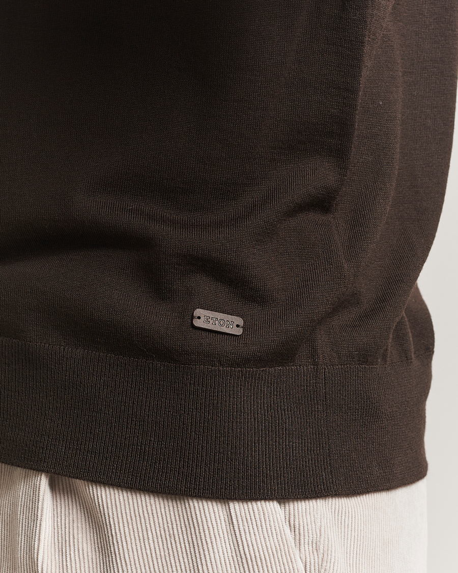 Herr | Tröjor | Eton | Merino Knitted Polo Dark Brown