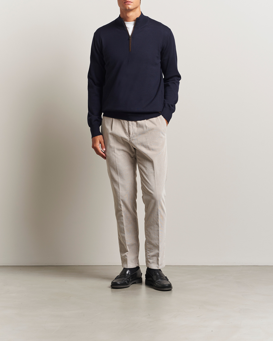 Herr | Tröjor | Eton | Merino Knitted Half Zip Navy