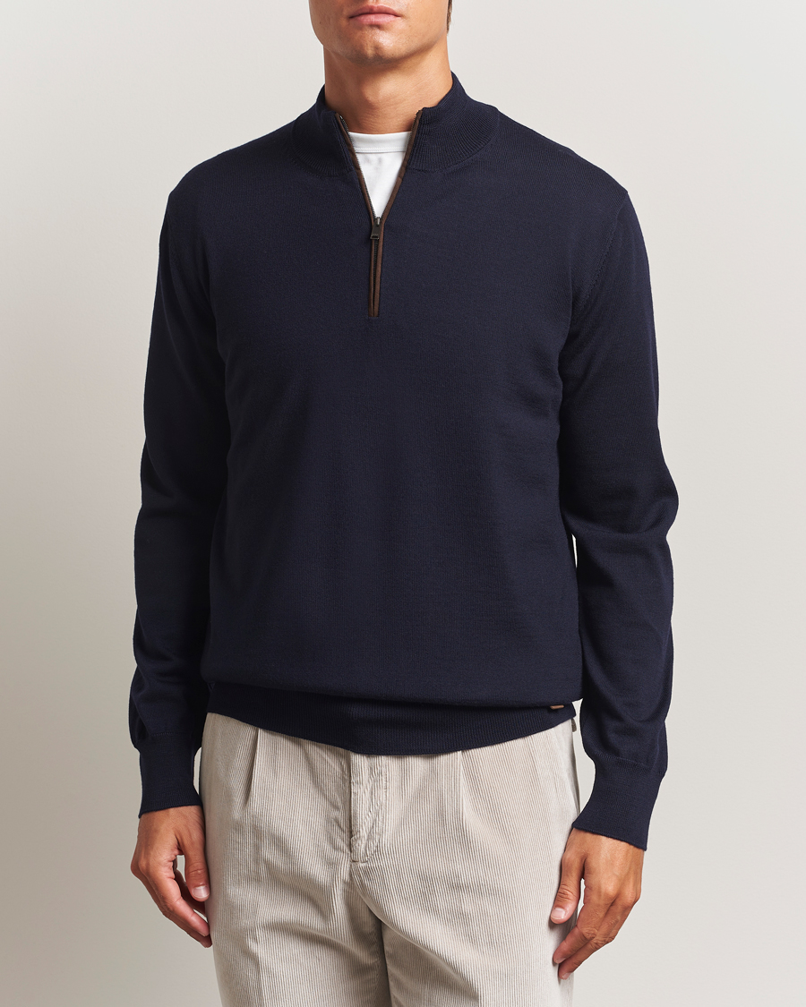 Herr | Tröjor | Eton | Merino Knitted Half Zip Navy