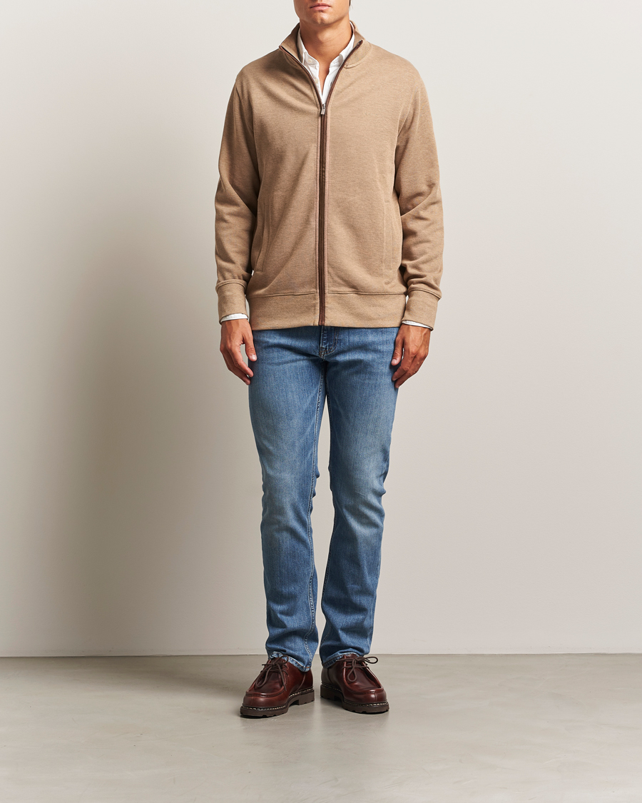 Herr | Tröjor | Gant | Sacker Rib Full Zip Khaki Melange