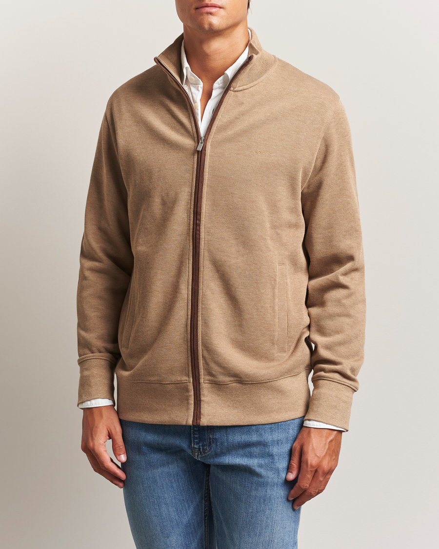 Herr | Tröjor | Gant | Sacker Rib Full Zip Khaki Melange