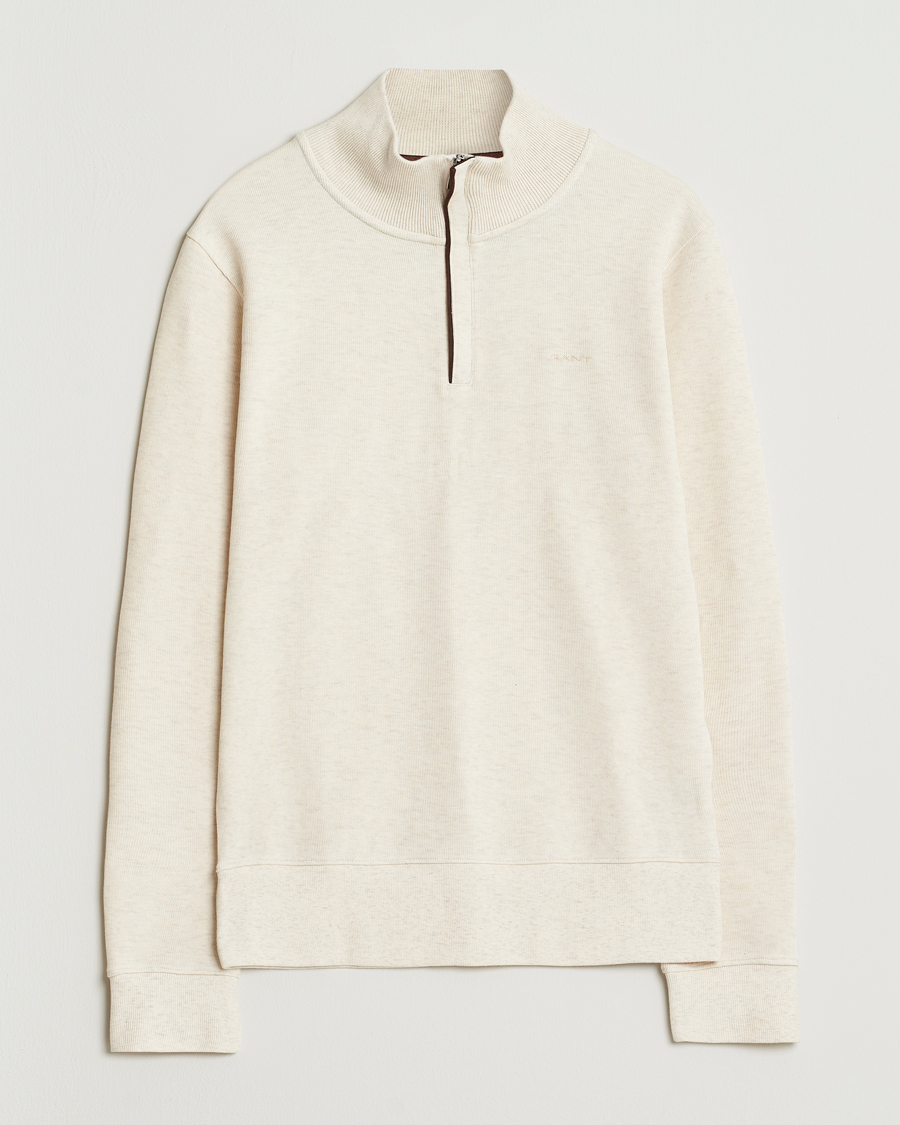 Herr | Tröjor | GANT | Sacker Rib Half Zip Cream
