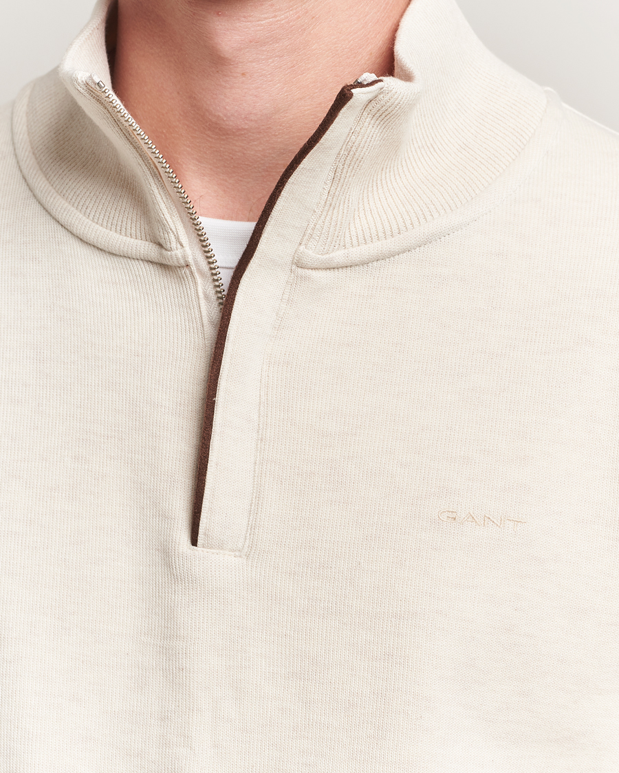 Herr | Tröjor | GANT | Sacker Rib Half Zip Cream