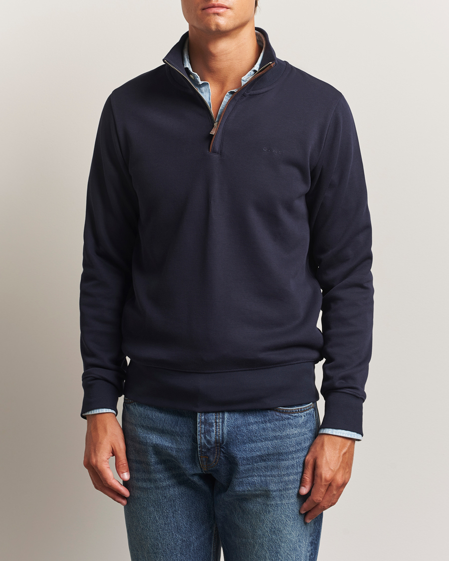 Herr | Tröjor | GANT | Sacker Rib Half Zip Evening Blue