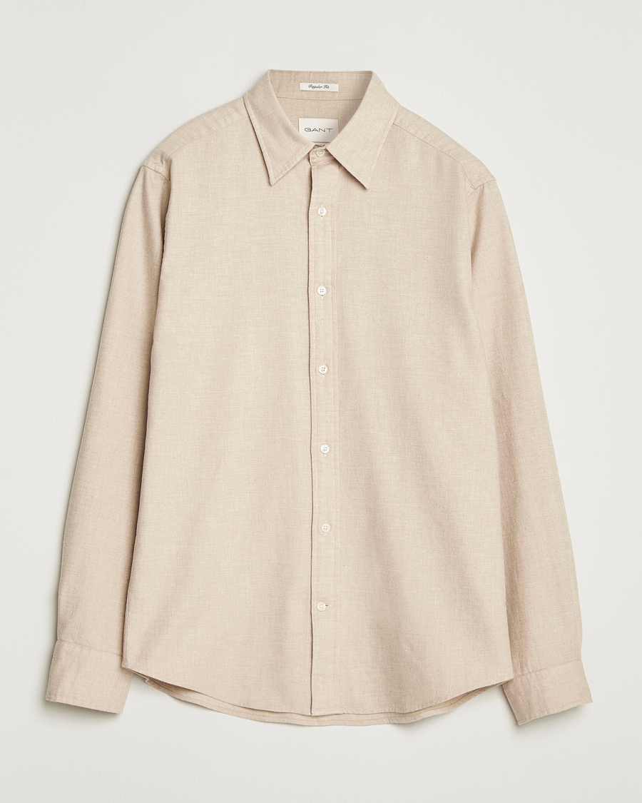 Herr | Skjortor | GANT | Regular Fit Flannel Shirt Light Beige Melange