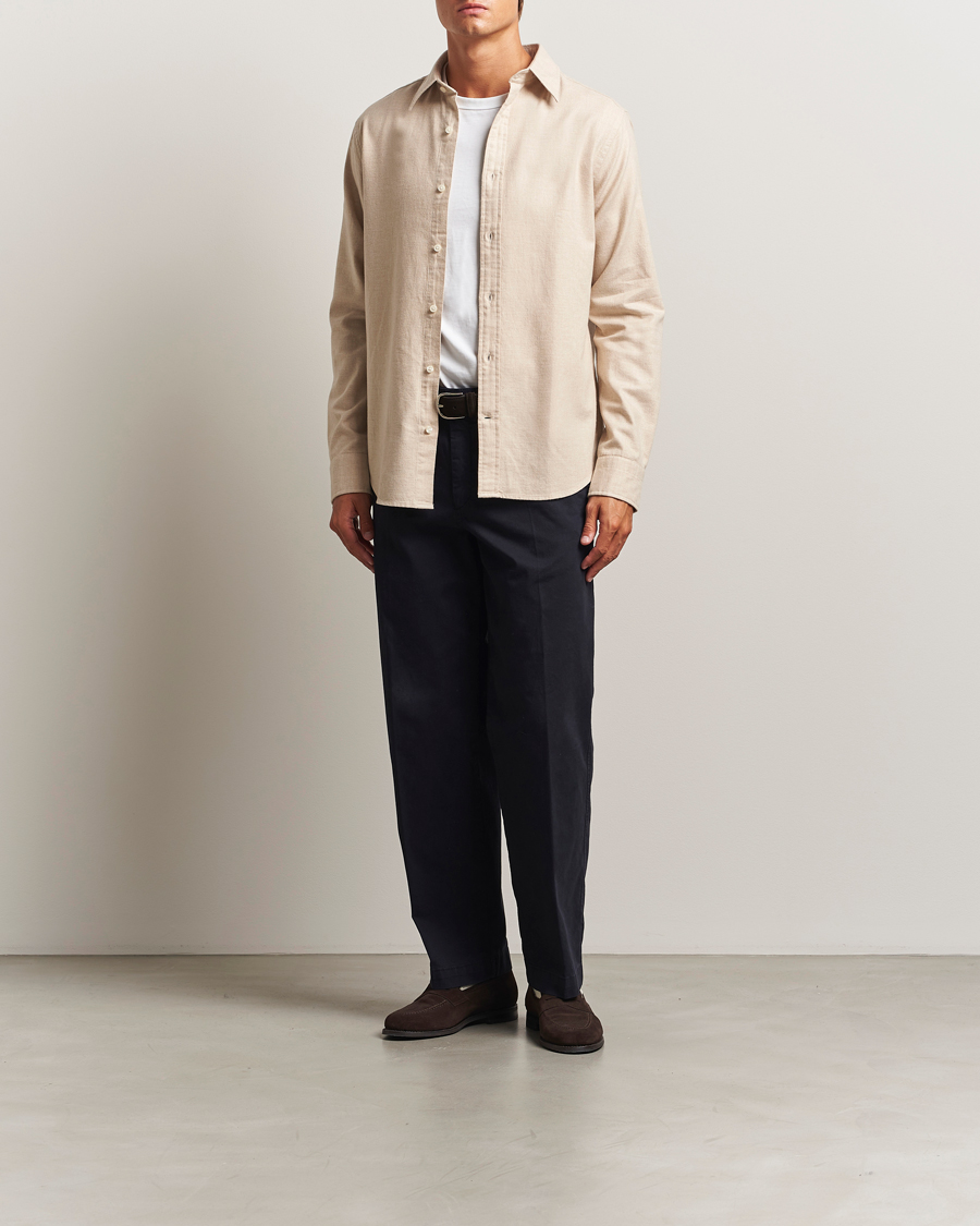 Herr | Skjortor | GANT | Regular Fit Flannel Shirt Light Beige Melange